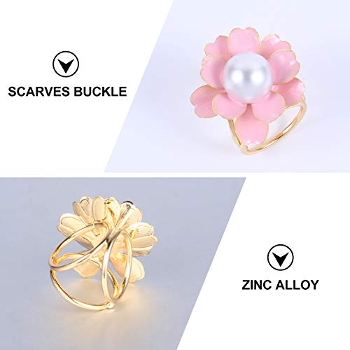 ABOOFAN 4Pcs Lenços Fivela Três Anéis Flor Pérola Lenço Anel Fivela Clipe Xale Porta-Fivela Pino Bro
