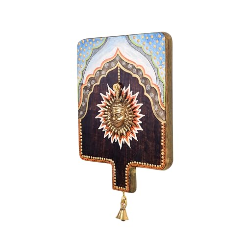 Image of Divya-III Wall decor frame with beautiful Brass Sculpture of Surya Dev | Handcrafted Wall Art for Home Decor & Office Spaces
