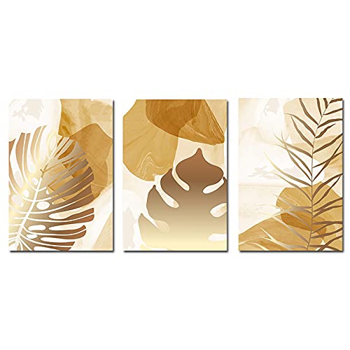 Poster plante tropicale dorée 60x80cm triptyque abstrait moderne sans cadre pour salon