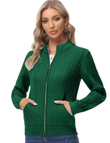 KANCY KOLE Women's Zip Up Cable Knit Sweater Long Sleeve Open Front Cardigan Warm Cardigan with Pockets Outwear Coat2