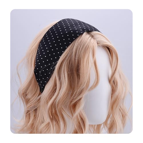YALLNASL Vintage Polka Dot Wide Headbands for Women Fashion Halloween Costume Accessories Retro Party Headbands for Women Black and White Polka Dot Hairbands Extra Wide Band Headband for Sleeping