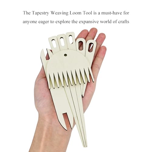 Wood Hand Loom Stick Set Wood Weaving Needle Crochet Tapestry Sewing Making Crafts Tools Tapestry Weaving Loom Tool Set No Burr Big Eye 7 Pieces Include Knitting Needles Shuttles Bobbin Stick Comb - Thumbnail 5