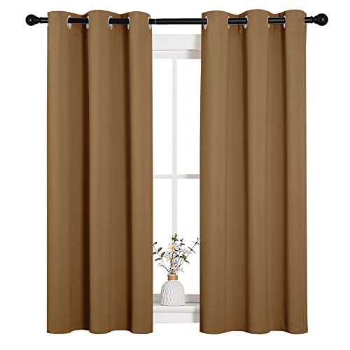 Image of NICETOWN Sleek Blackout Curtains 54 inches Length for Small Windows, Noise Reducing and Block Draft Panels for Door Doorway Laundry Office Luxury Decor Theme (2 Panels, Gold Brown, W34 x L54 -Inch)
