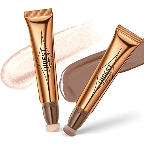 SUMEITANG-2PCS-Face-Cream-Contour-Stick-Highlighter-Beauty-Wand-Kit-Facial-Highlight-Brighten-Bronzer-Shadow-Shaping-Contouring-Sticks-with-Cushion-Applicator-Easy-to-Apply-Create-3D-Face-Makeup