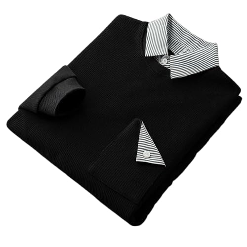 Ribbed-Elegance-Striped-Collar-Sweatshirt Black| S, M, L, XL, 2XL