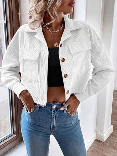 Chic White Women's Casual Coat: The Perfect Lightweight Cargo Jacket for Fall and Spring (Medium Size) - Image 4