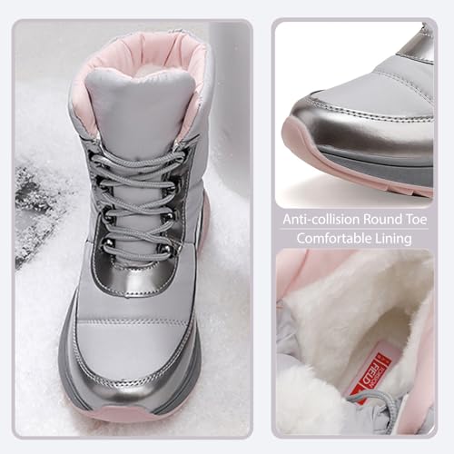Women's Warm Fur Lined Lace-up Waterproof Mid-Calf Boots Lightweight Slip on Comfortable Non-slip Winter Snow Boots for Cold Weather Camping Work Hiking Wear3