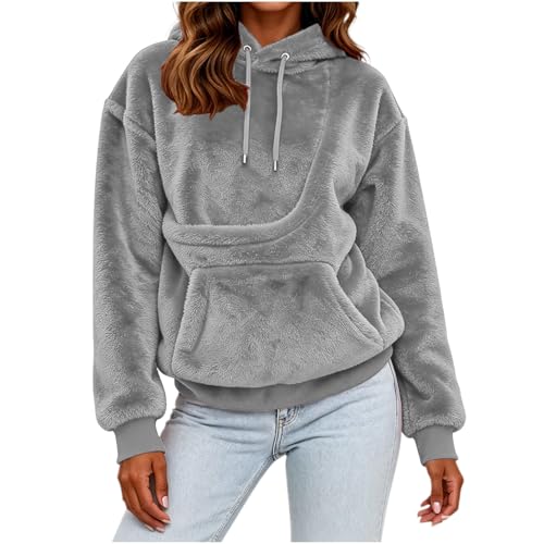 Hoodie with Dog Pouch Pet Pouch Hoodie Women Kangaroo Pocket Dog Cat Carrier Soft Fleece Pullover Sudaderas Mujer Capsules Wardrobe for Women Gray S - image 3