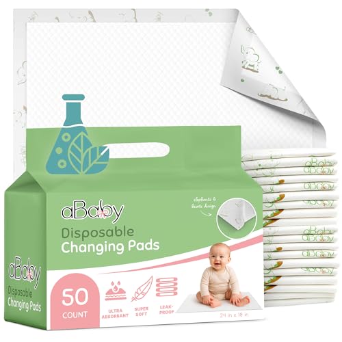 Image of Disposable Changing Pads for Baby (50 Pack) Super Soft and Ultra Absorbent Baby Changing Pad - Leak Proof Diaper Changing Pads for Stress-Free Baby Diaper Changes - Green Elephant