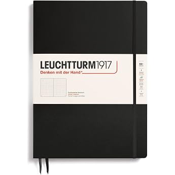 Leuchtturm1917 Master Slim Notebook (A4+), Hardcover, 121 Pages, Black | 123 numbered pages, 100gsm paper, for bullet journal
