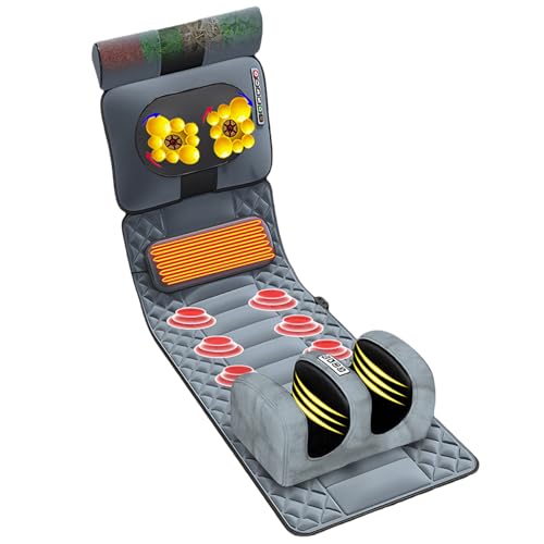 Kensbro Massagematte Elektrisch, Massagematte Ganzkörpermassage mit Wärmefunktion-9 Einstellbare Modi, Abnehmbarer Massageauflage für Kopf/Nacken/Taillen/Rücken/Hüft/Beinmassage