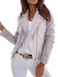 DEPENSL Women's Faux Leather Jackets Suede Spring Trendy Outfits 2025 Fall Zip Up Cropped Moto Jakcet Outerwear(Grey, XX-Large)