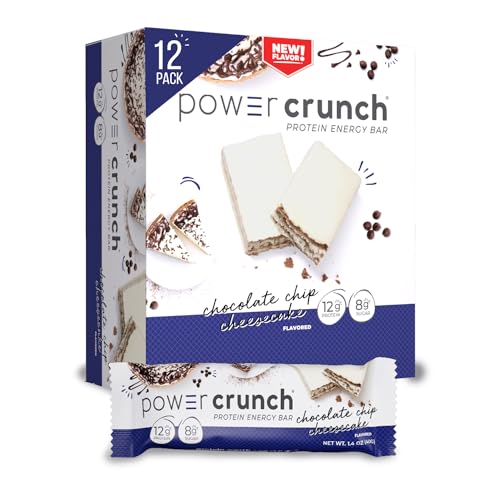 Power Crunch Protein Wafer Bars, High Protein Snacks with Delicious Taste, Chocolate Chip Cheesecake, 1.4 Ounce (12 Count)