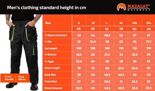 Foto von Mazalat Arbeitshosen männer mit Kniepolstertaschen, Größen S-XXXL, Arbeithose Herren, Arbeitshose, Arbeits Hose, Cargo Hosen, Schwarz/Orange L