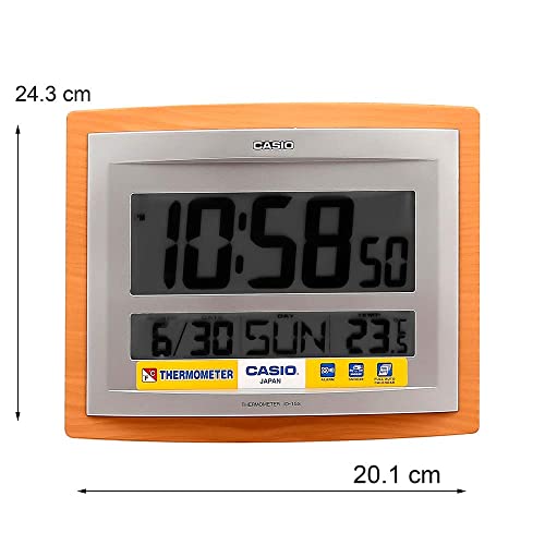 Casio Id-15S-5 Wall And Table Wood Grain Pattern Clock Temperature Digital Auto Calendar Thermo Large Wall Clock Limited Edition Battery Included, Silver And Wood Grain Pattern (Id-15-5Df) #TOP4