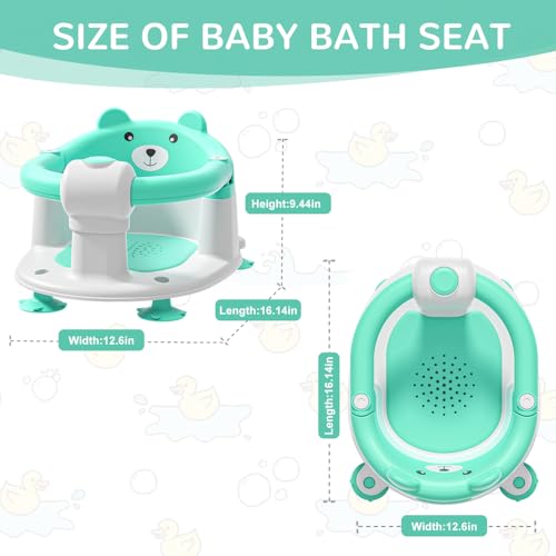 Image of Baby Bath Seat for Babies 6 Months & up, Non-Slip Toddler Bath Seats for Babies Sitting Up, Safe Infant & Newborn Bathtub Chair with 4 Suction Cups & Soft Cushion for Shower,Mint