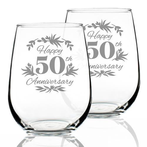 Bevvee Happy 50th Anniversary - Stemless Wine Glass Gifts for