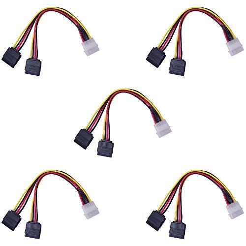SaiTech IT 5 Pack 4 Pin Molex to Dual SATA Power Y-Cable Adapter- 6 Inches