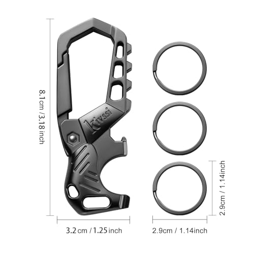 Kivssi Heavy duty metal keychains, Carabiner clip Car key chains,Fashion family keychain bottle opener and 3 Key Rings suitable for men and women.?Black-1pcs?