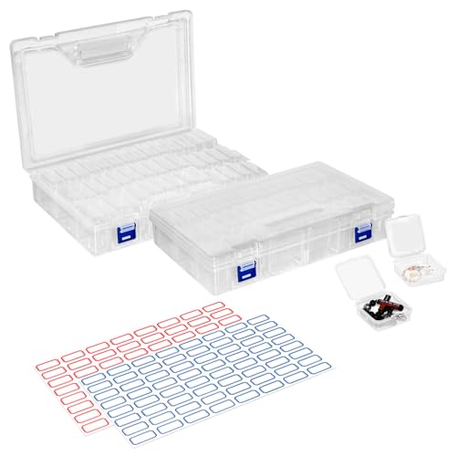 Frstem Organizador y almacenamiento de cuentas, 2 grandes y 88 pequeños contenedores de perlas con pegatinas, cajas rectangulares transparentes para manualidades y mini cajas transparentes con tapa