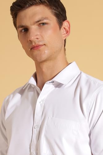 Image of Fyltr Men's Regular Fit Shirt - Dobby Self Design| Full Sleeve | Functional Patch Pocket | White Formal Shirts for Men