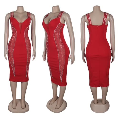 Image of Jigfar Women's Sexy Rhinestone Sheer Mesh See Through Bodycon Dress Birthday Party Club Night Outfits