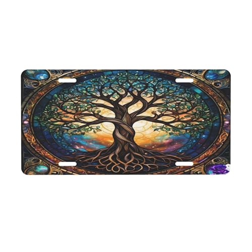 Tree of Life Abstract Colorful License Plate Funny Aluminum Front License Plates Decorative Waterproof Rust-Free Metal Car Plate Covers for Women Men Car Tag Accessories fit Truck SUV Rv 12 X 6 Inch