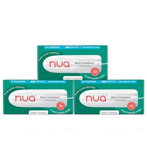 Image of Nua EaseFit Tampons for Regular Flow | 48 Tampons | Gynaecologically Tested | Hypoallergenic | Rapid Absorption Core | Leak-Proof Protection
