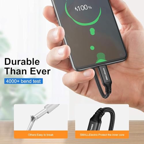 Image of SMALLElectric USB to USB C Cable 3FT 5 Pack, Type C Fast Charger Cord | 3A braided USB A to C charging cords for iPhone 17 16 15, car, office, Samsung Galaxy, LG and Type C devices.(Black)
