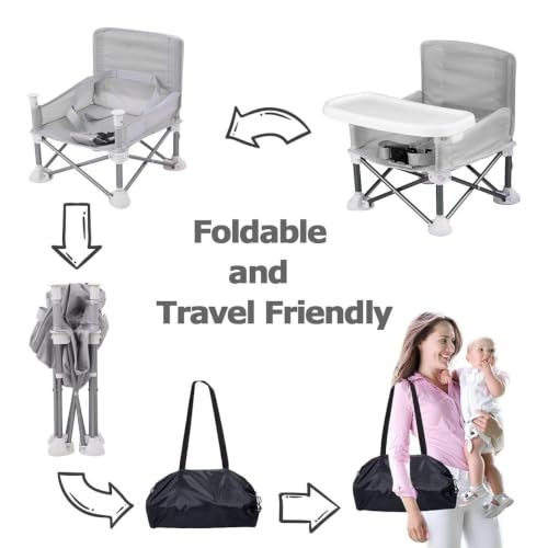 Image of Portable Baby Foldable High Chair with Detachable Feeding Tray, Kids Dining Booster Seat with Safety Belt, Lightweight Foldable Infant Feeding Chair for Home, Dining & Travel