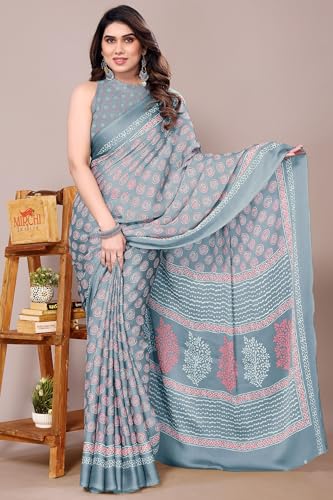 Image of MIRCHI FASHION Saree for Woman | Chiffon Block Printed Lightweight Daily Wear Sarees with Blouse