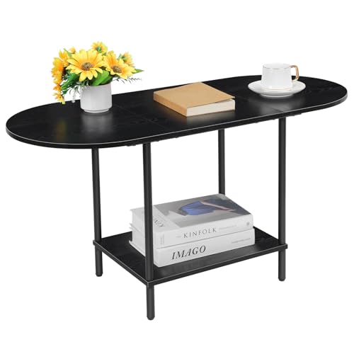 Tavolino da Salotto, Tavolino Basso da caffè, Tavolo da Caffè con Ripiano, Tavolino da Divano in Legno, Tavolini ovale da Salotto, Design Moderno, 90 x 40 x 47cm, Nero
