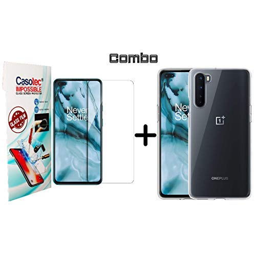 Image of Combo Soft Clear TPU Back Case Cover with Hammer Proof Impossible Film Screen Protector [Not a Tempered Glass] Screen Guard for OnePlus Nord
