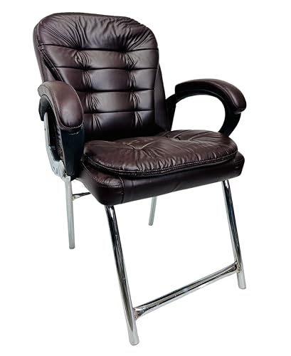Image of Stainless Steel Special Director Principal Manager Office Visitor Study Chair with Arm Rest with Double Pipe Frame and Cushioned Seat Back (1, Coffee, H Frame)