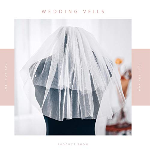 Casdre Wedding Veil 2 Tier Shoulder Length Pearl Bridal Veil Cut Edge Veil With Comb For Brides (A White) #TOP4