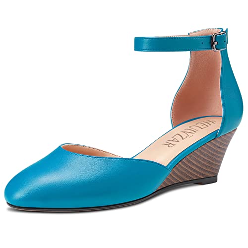 HEUIVZAR Pumps for Women Ankle Strap Closed Round Toe Block Chunky Wedge Low Heel Pumps Matte Shopping Vacation Classic 2 Inch2