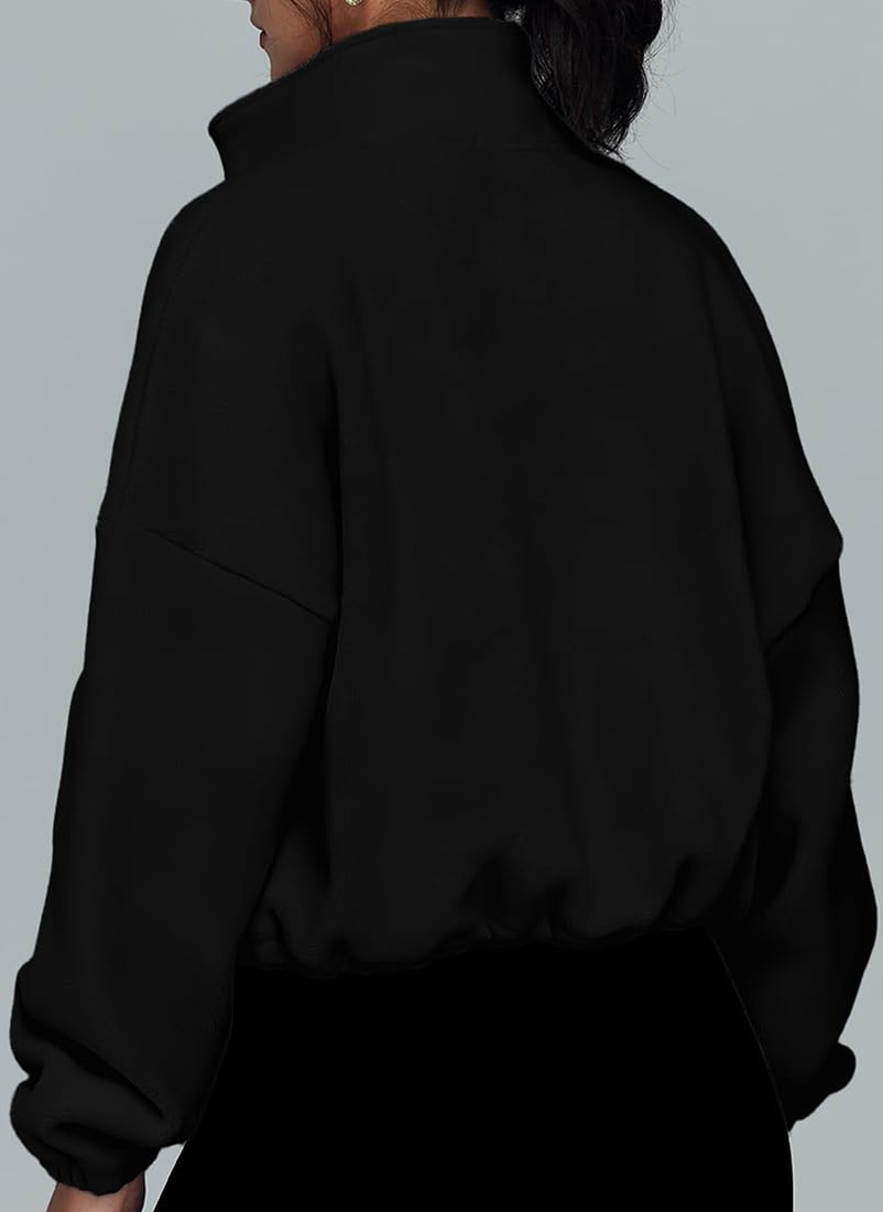 EUDOLAH Femme Sweat-Shirt Polaire avec Manches Longues Col Montant Shirt zippé col roulé Automme-Hiver Casual et Ample