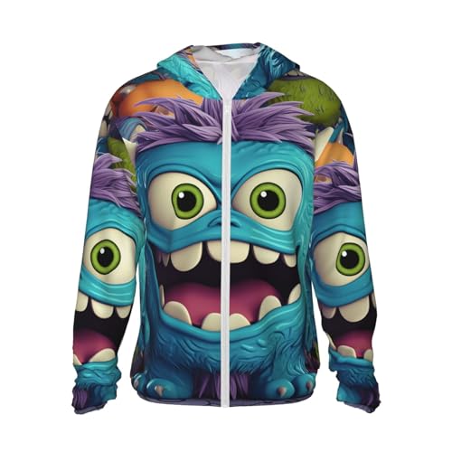 Veste à capuche Monster anti-UV UPF 50+ avec fermeture éclair intégrale et poche enfant