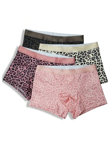 SweatyRocks Men's Boxer Briefs 4 Pack Leopard Print Mid Rise Breathable Underwear Sets3