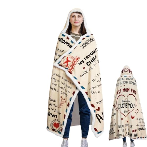 Genérico Manta del día de la Madres, Manta para mamá,Diseño de sobre Amor Mamá con Capucha - Flanela con Capucha Doble Capa AC Bedraza portátil Wearable para Mujeres perezosas acampando