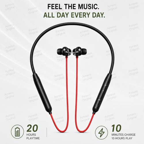 Image of Bullets Wireless Z2 for OnePlus Portable Bluetooth Neckband Earphones with Magnetic Eartips and Built-in Microphone, Portable Flexible Neckband for Calls, Music and Office Use,-(Red)