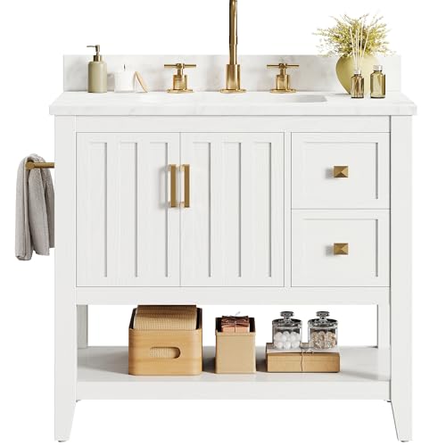 IRONCK 30' Bathroom Vanity with Sink, Farmhouse Bathroom Cabinet, Bathroom Vanity Set with 2 Drawers & Storage for Guest Baths Master Suites or Rental Units, Industrial White