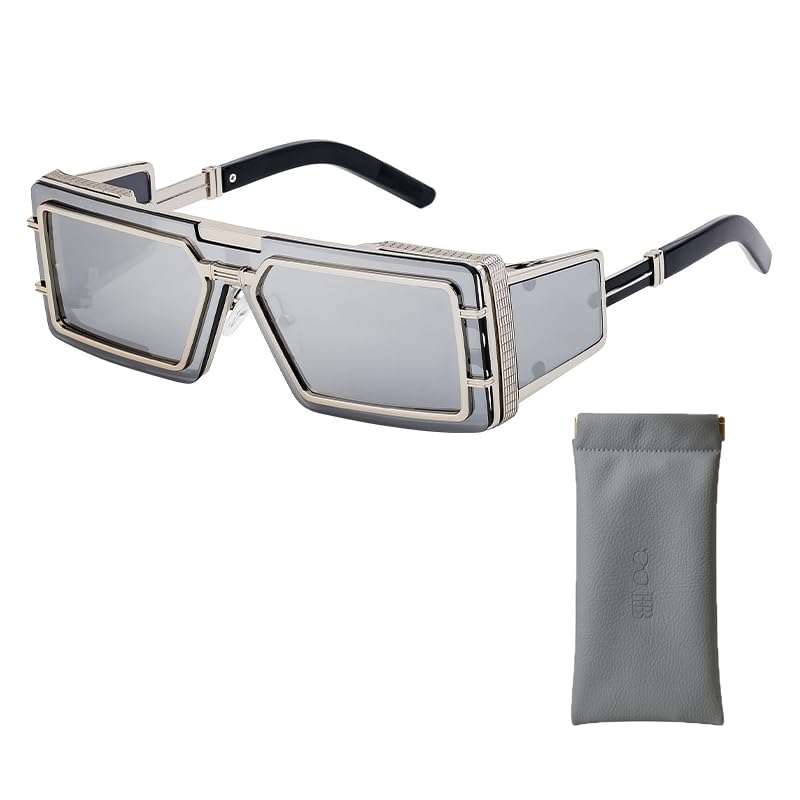 SAMDAKAL Designer Rectangular Retro style Mechanical punk style Sunglasses with Gold Frame, Gray Lens, Includes Glasses bag (C6)