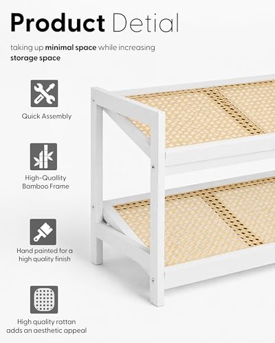 KEPLIN 4 Tier Bamboo and Rattan Shoe Organiser Rack – Eco-Friendly, Durable, Easy Assembly – Compact Design for Entryway, Closet, or Hallway – Stylish and Functional Storage – White and Natural - Image 7