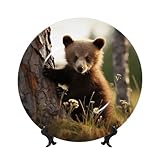 Platos decorativos de cerámica con diseño de oso bebé, plato decorativo de porcelana china con soporte de exhibición hecho a mano, adorno de cerámica con personalidad, plato de cena de porcelana