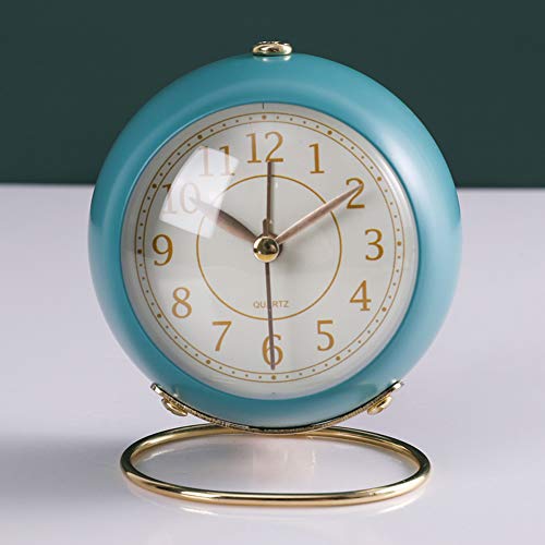 Image of SHISEDECO Small Tableclocks Classic Non-Ticking Tabletop Alarm Clock | Lake Blue, 4 Inches, Night Light, Battery Operated Metal Analog Deskclock for Living Room, Bedroom, Bedside,Shelf Decor