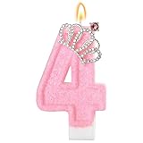 Pink Birthday Candle Crown Number 4 Candles Cake Candle,Pink Birthday Cake Topper Cupcake Decorations Party Decor for Girls and Women Anniversary Celebrations Supplies Favors