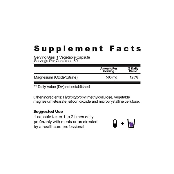 Nobi-Nutrition-High-Absorption-Magnesium-Complex-Citrate-Oxide-Magnesium-Supplement-for-Sleep-Stress-Anxiety-Relief-Leg-Cramps-Headaches-Energy-Muscle-Relaxation-Recovery Magnesium Citrate Complex | 500 MG High Absorption Formula Calm, Relaxation & Digestion Support Supplement with Elemental Oxide Gluten-Free, Soy-Free 60 Capsules (2-Month Supply)