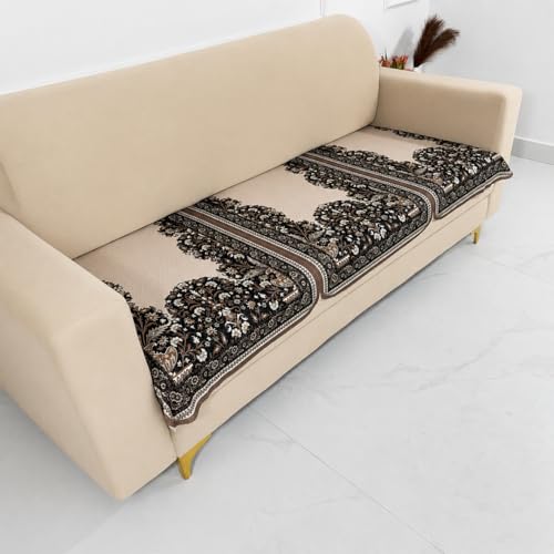 Image of Homerz Premium 'Maharaja Paradise Series' Sofa Cover | Net Fabric Sofa Cover | Washable, Anti-Dust Backed & Wrinkle Resistant Cover (Beige Empress, 3 Seater, Only Seat Cover)