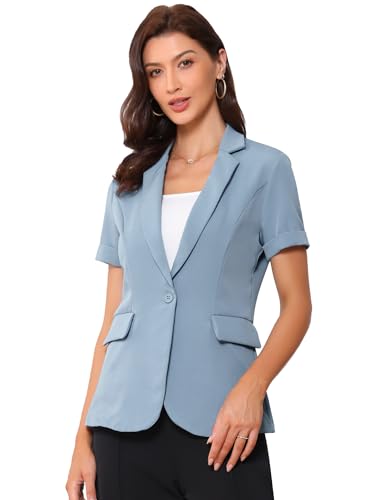 Allegra K Women's 1 Button Blazer Jacket Office Business Short Sleeve Blazer